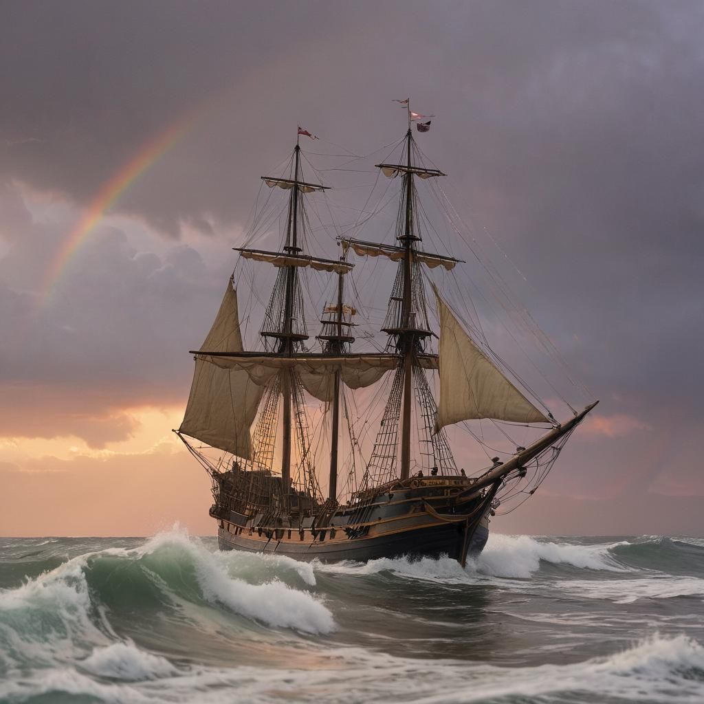 Galleon Sunset Seascape in Hyper-Realistic Detail