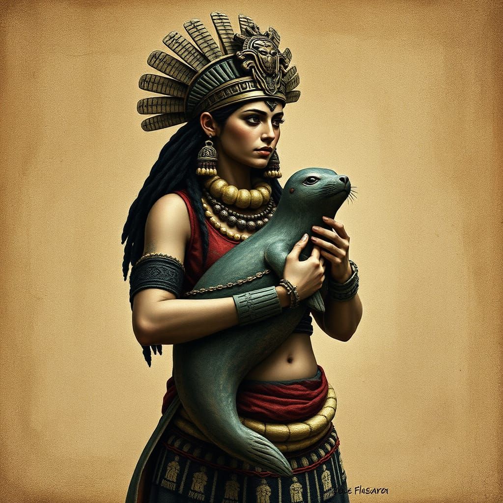 Aztec Woman Holding a Seal