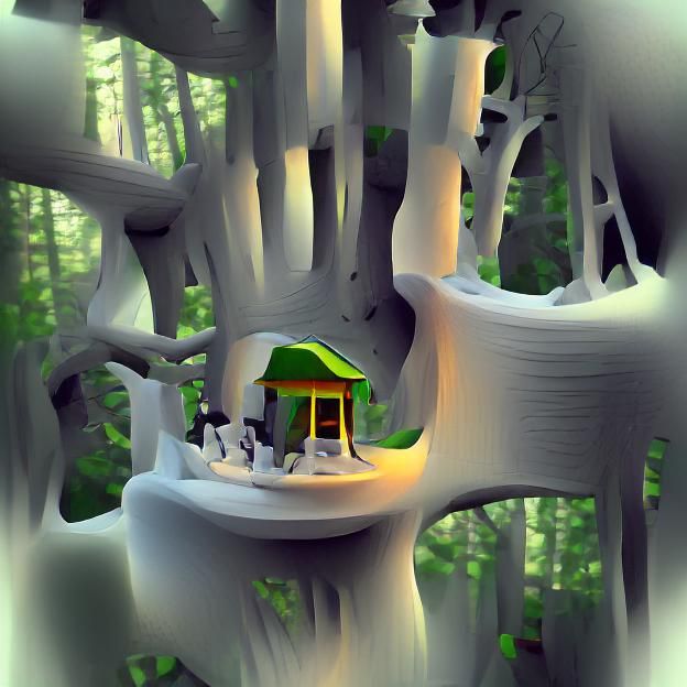 Treehouse in a Sunlit Forest with Ambient Occlusion