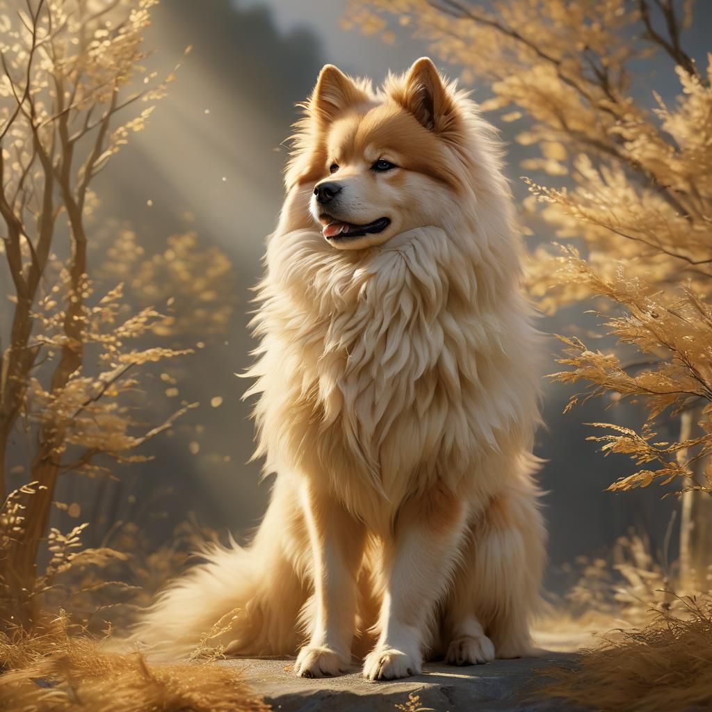 Regal Floof Dog in Anime-Inspired 3D Art