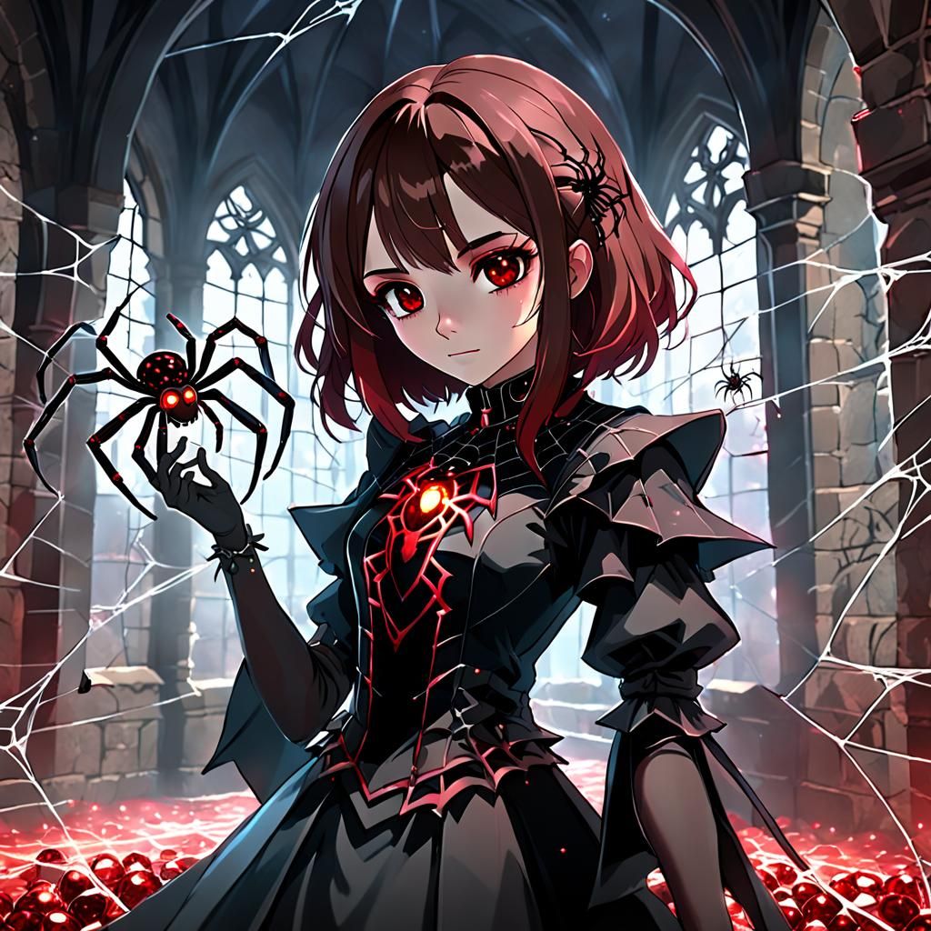 Gothic Anime Woman Casting Spell in Old Castle