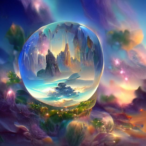Magical Crystal Ball Reflecting a Distant Land