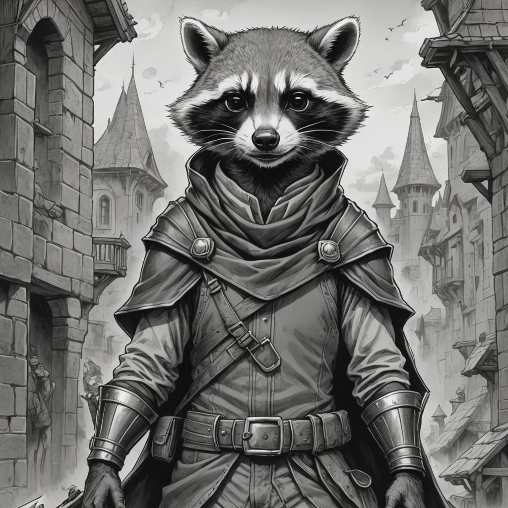 Rocket Raccoon as Medieval Thief in Manga Style