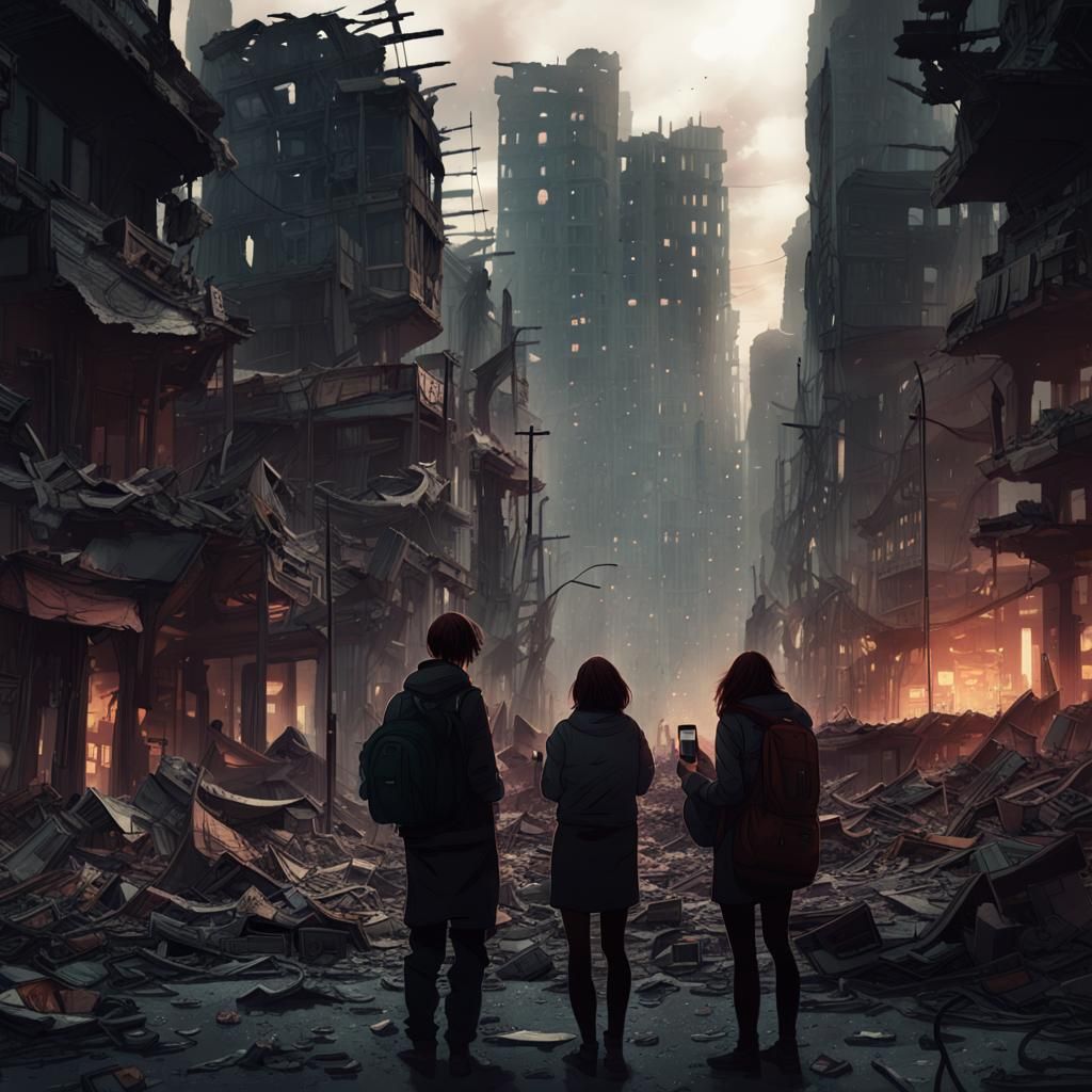 Dystopian City Street in Ruins: Cinematic Darkscape