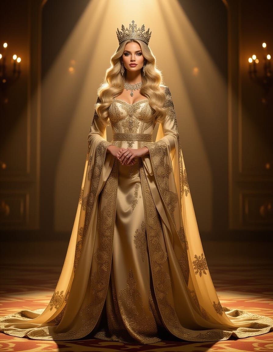 Majestic Blonde Princess in Luxury Abaya with Ornate Crown