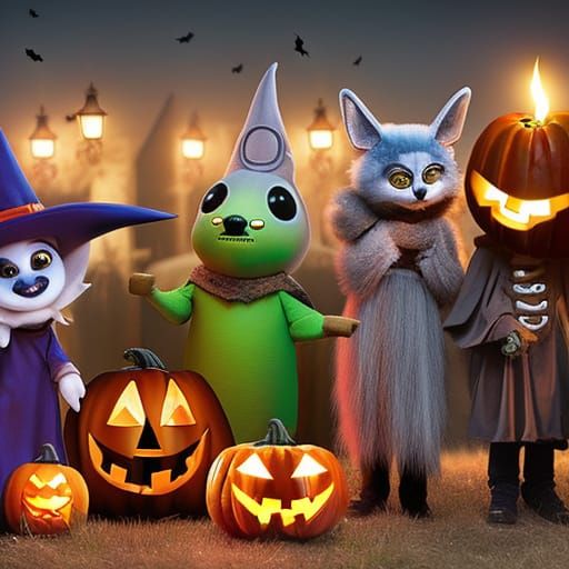 Halloween Animals Trick-or-Treating: A Digital Painting