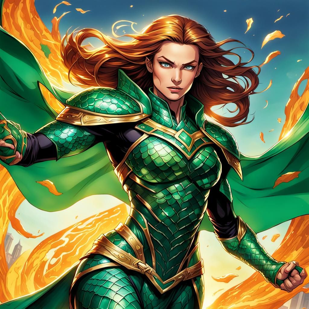 Heroic Serpentess Soaring Through the Sky