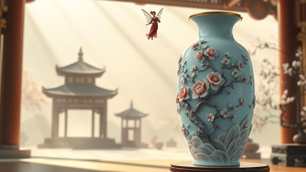 Qingbai Porcelain Vase with Fairy in Zen Temple