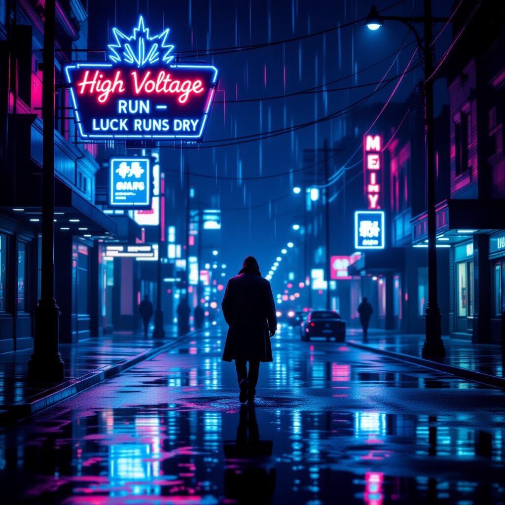 Neon Casino Street Scene in Gritty Cinematic Style