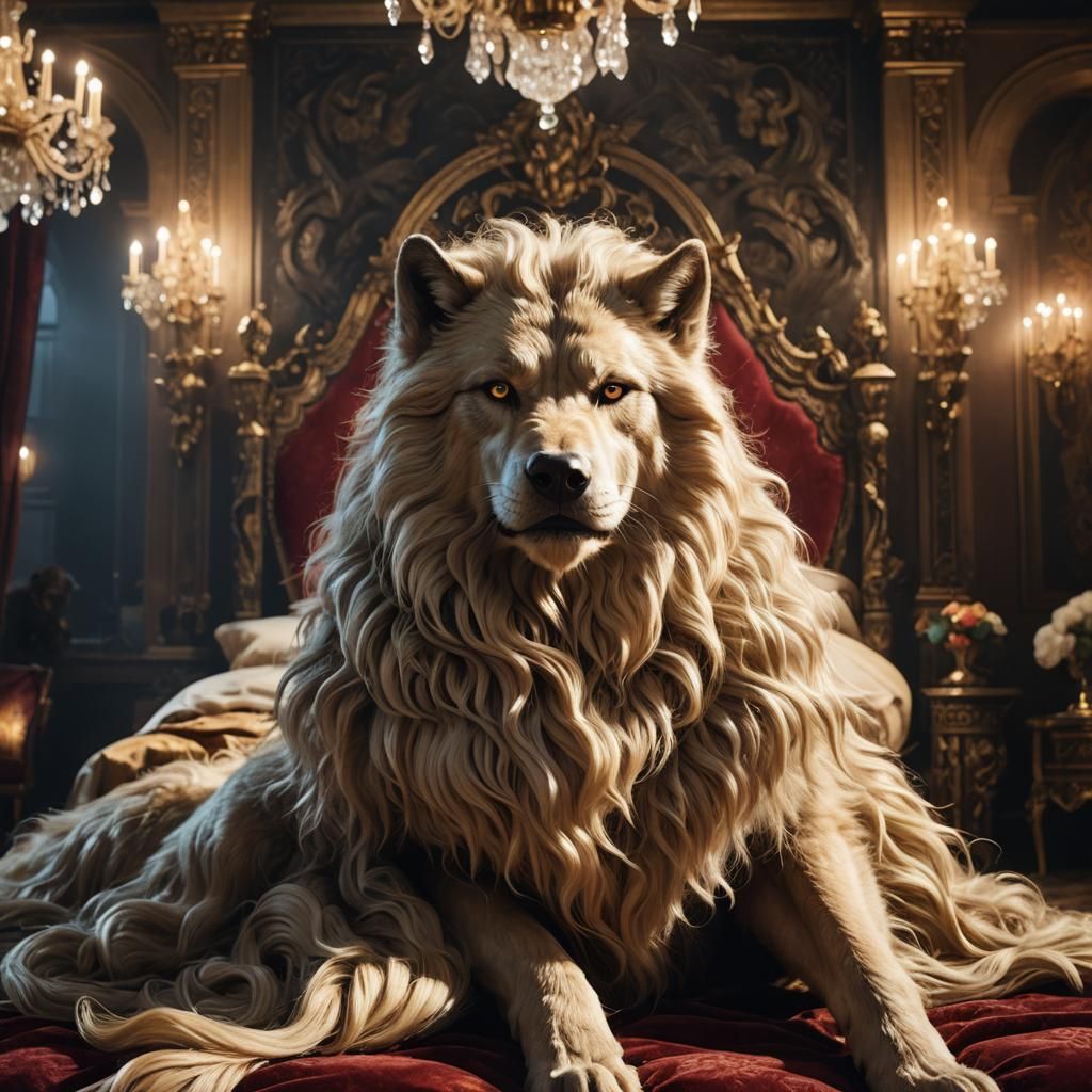 Voluptuous Werewolf Creature in Opulent Room