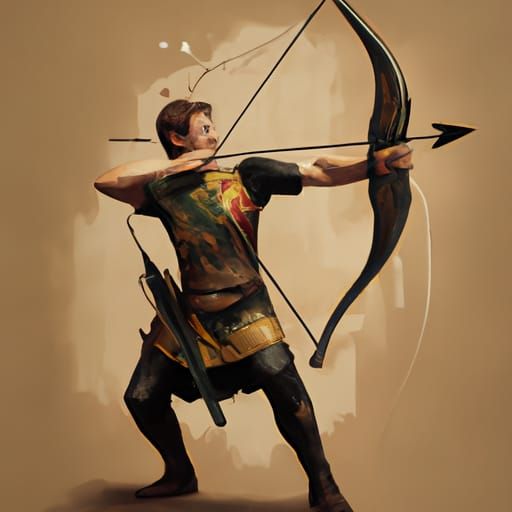 Hyperrealistic Archer Shooting Arrow with Recurve Bow