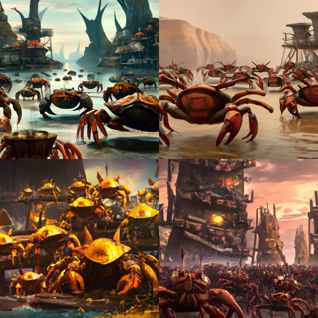 Crab Army: Detailed Matte Painting in Deep Color