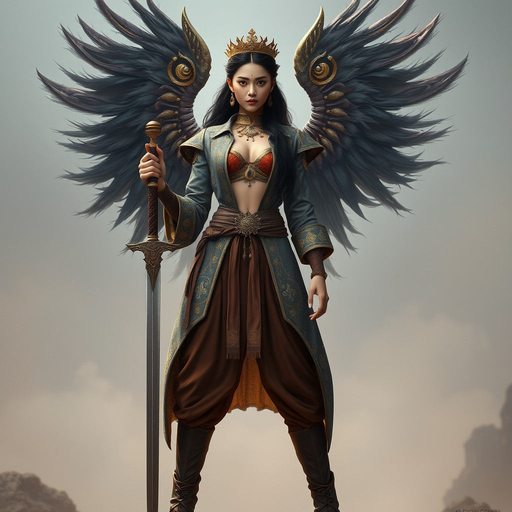 Regal Warrior Princess with Sword in Matte Painting Style