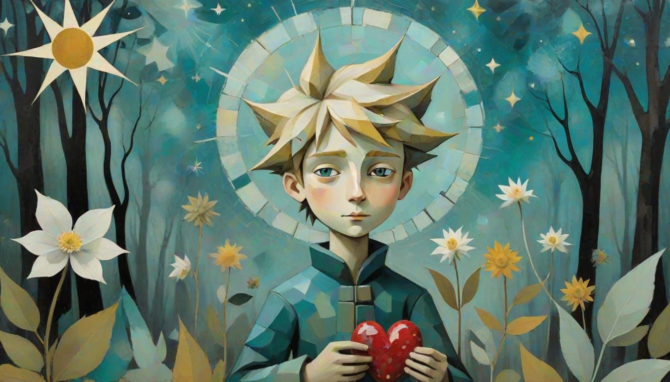 The Little Prince's Whimsical Still Life in Muted Monochroma...