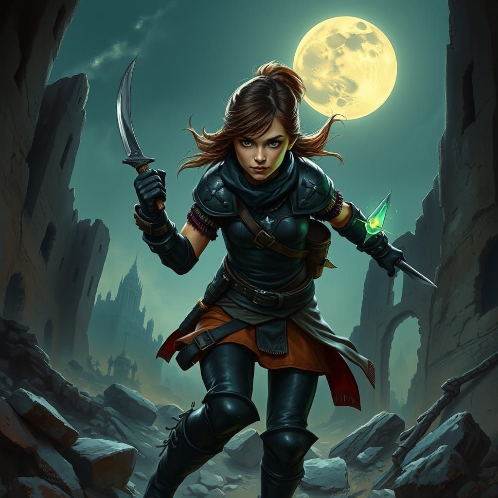 Fearless Rogue in Moonlit Ruins