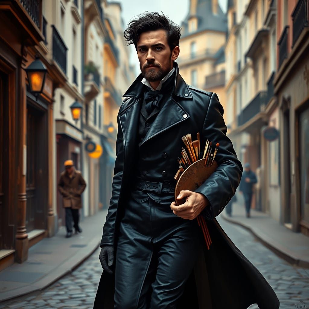 Dashing Victorian Gentleman Strides through Parisian Streets