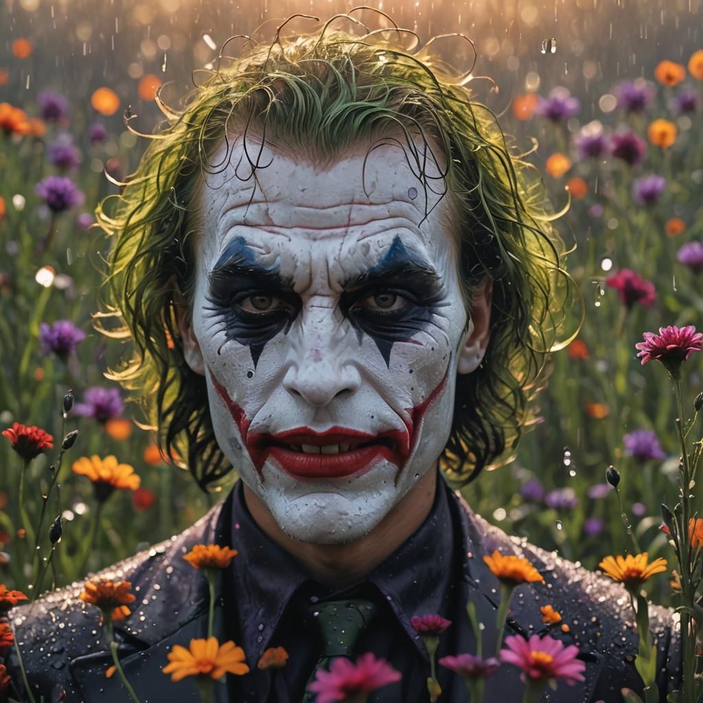 Hyperrealistic Joker Dew Drops Macabre Macro Photograph