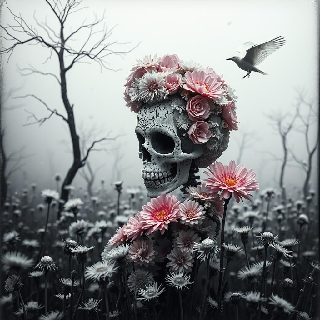 La Catrina Floral Sugar Skull in Dreamscape, Silver Nitrate ...