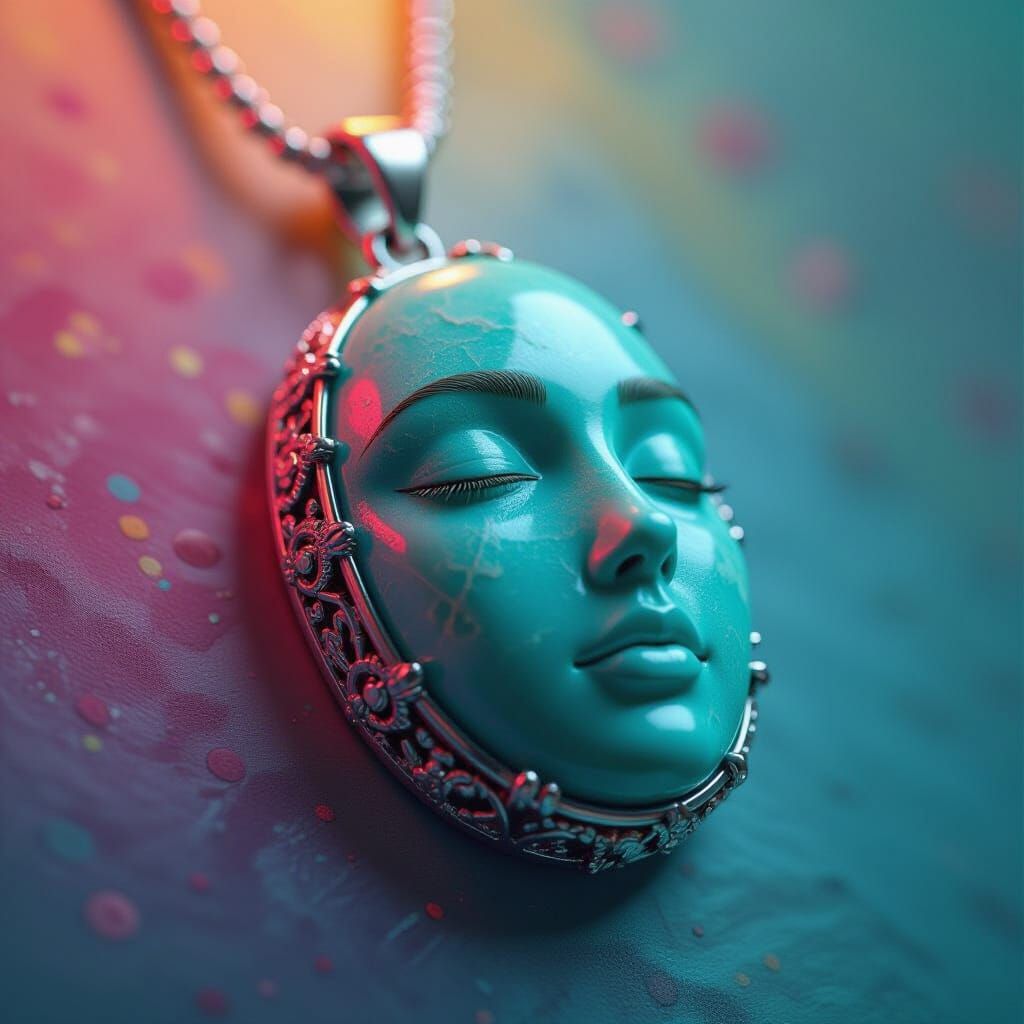 Amazonite Stone Pendant in Detailed Digital Art Style