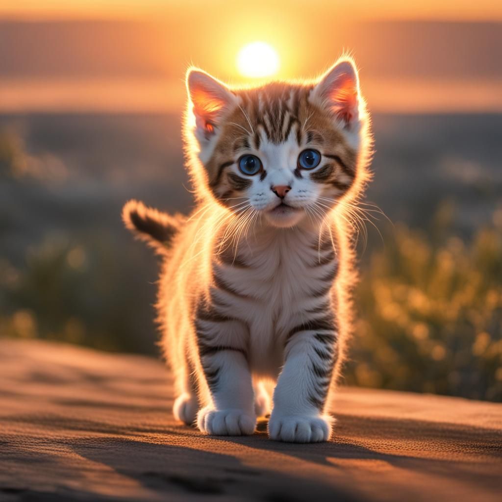 Cute Kitten Embodies Love at Sunset