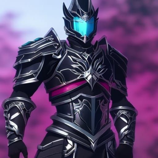 Obsidian Armored Figure with Pink Crystal Staff in Anime Sty...