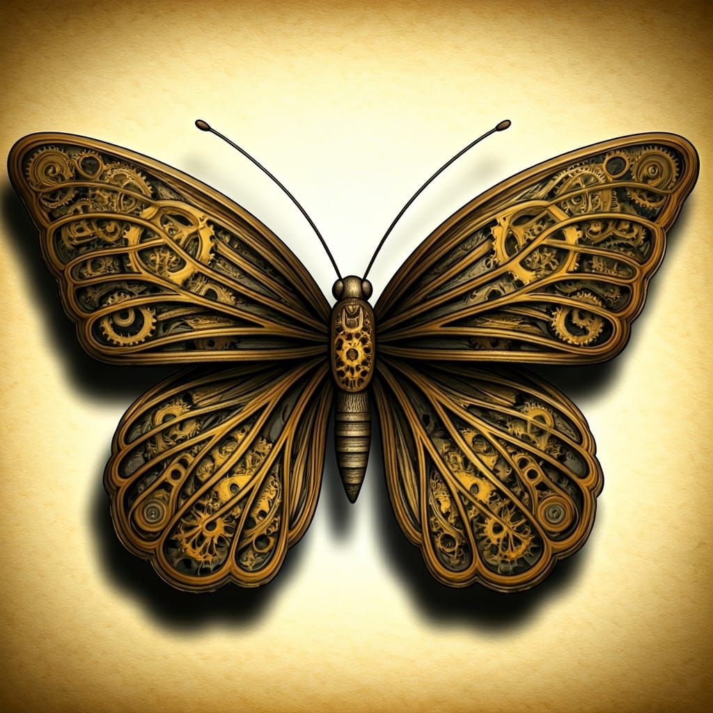 Mechanical Butterfly: Colored Pencil Line Art