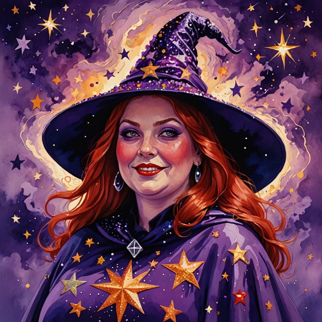 Beautiful Red-Haired Witch in Abstract Art Style
