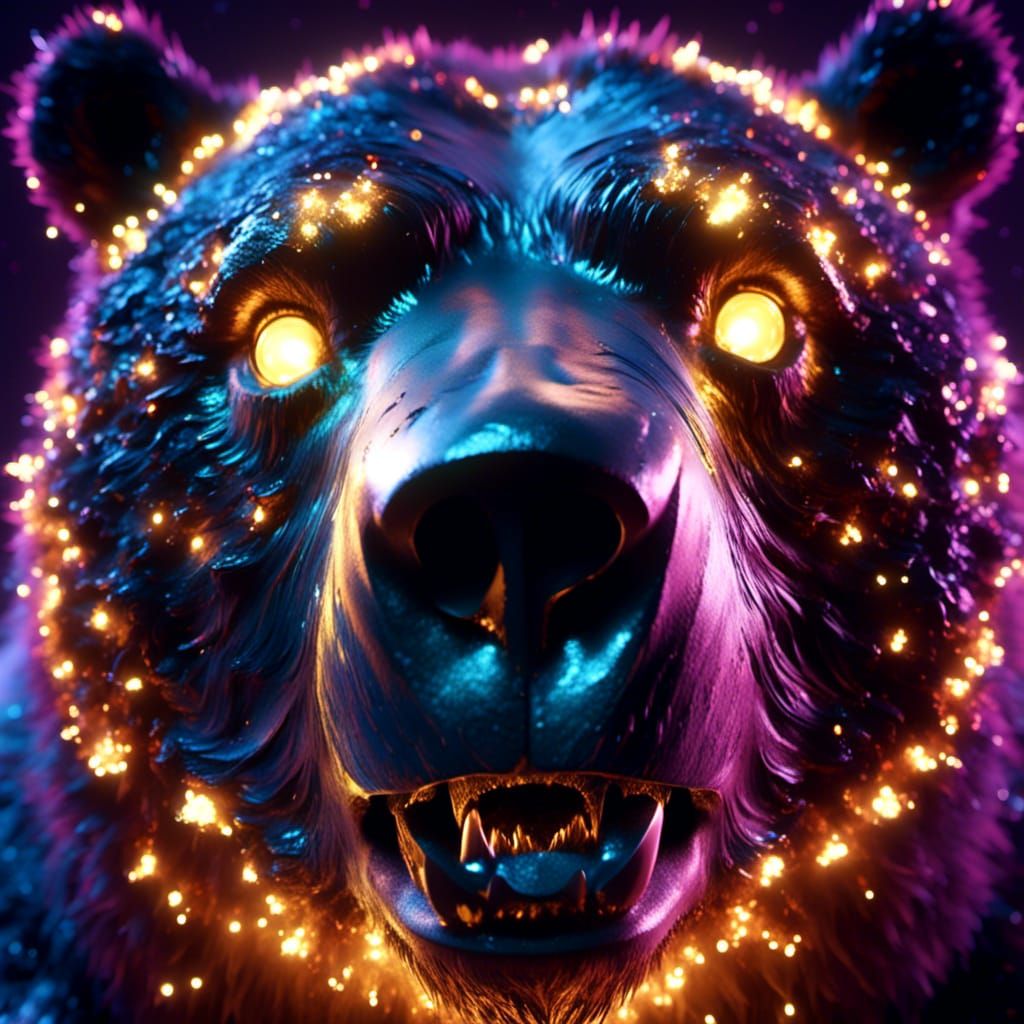 Grizzly Bear with Glowing Lime Green Lamp Eyes