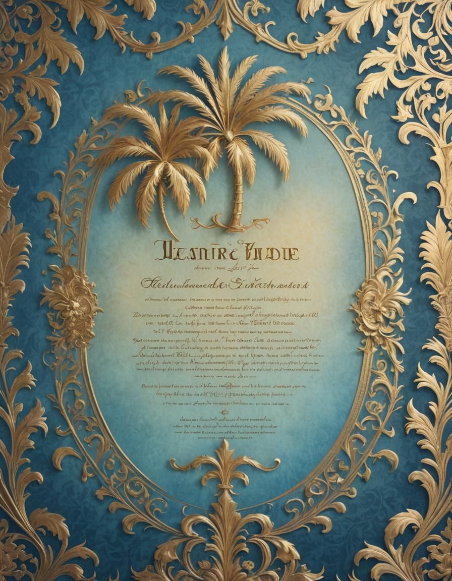 Elegant Parchment on Blue and Gold Damask Background