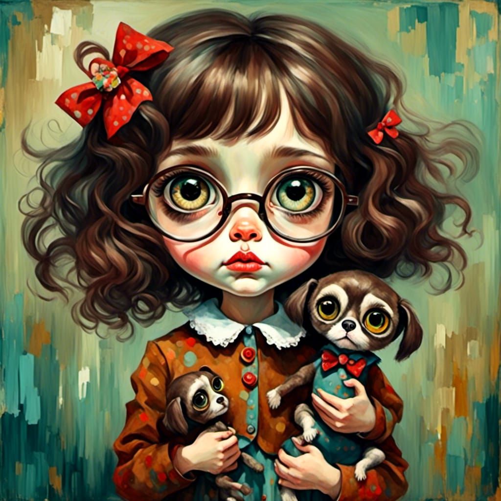Girl with Doll in Kitsch Monster Style