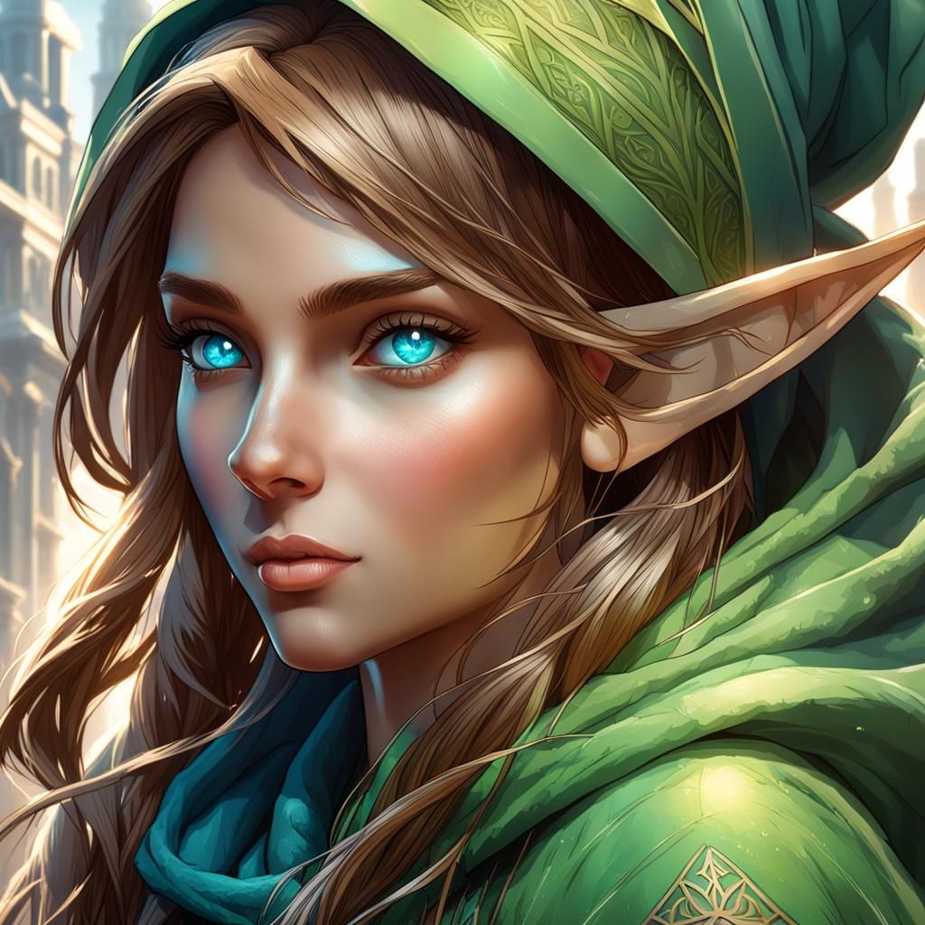 Elf Girl Portrait in Hyperdetailed Digital Art Style