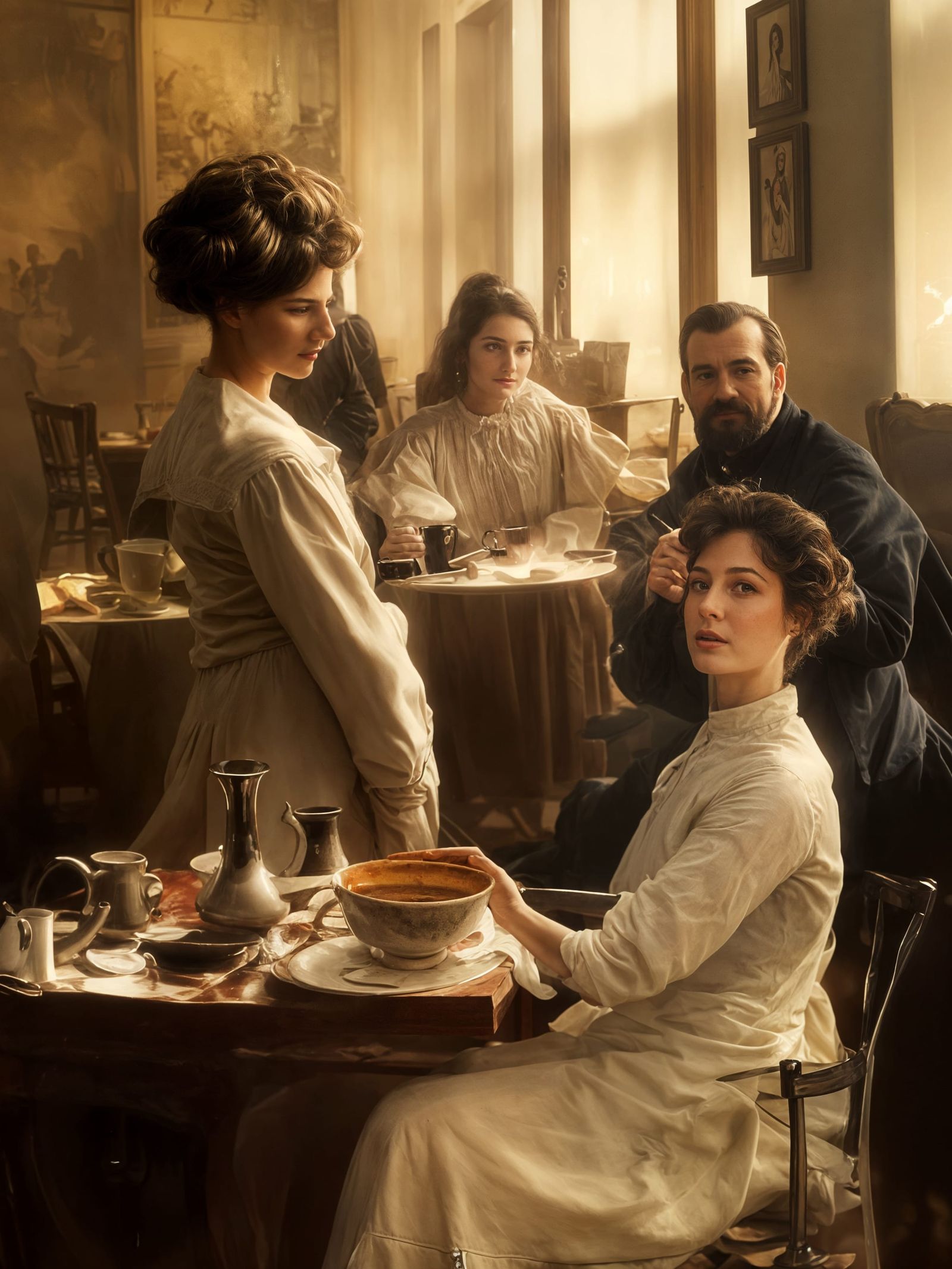 Beautiful Woman in Cafe: Photorealistic Portrait