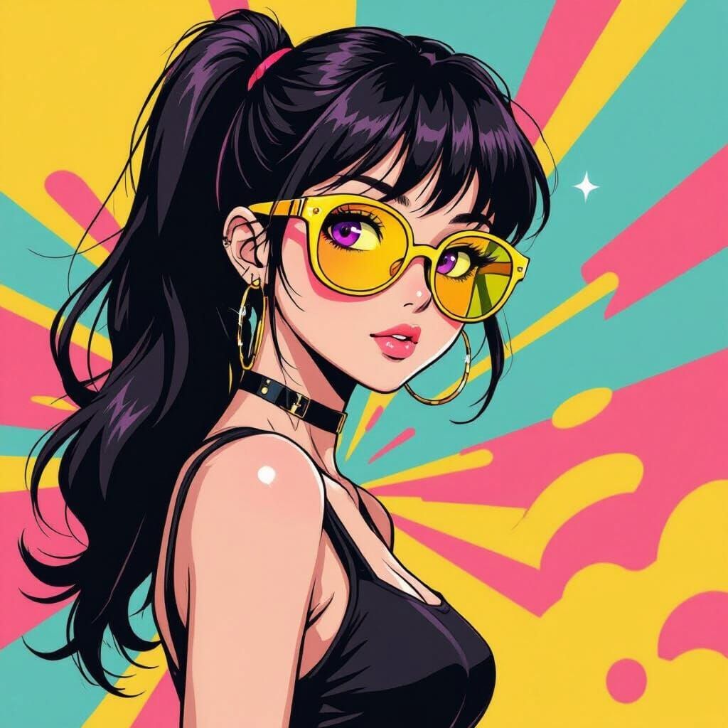 Anime Girl with Sunglasses in Pop Art Style