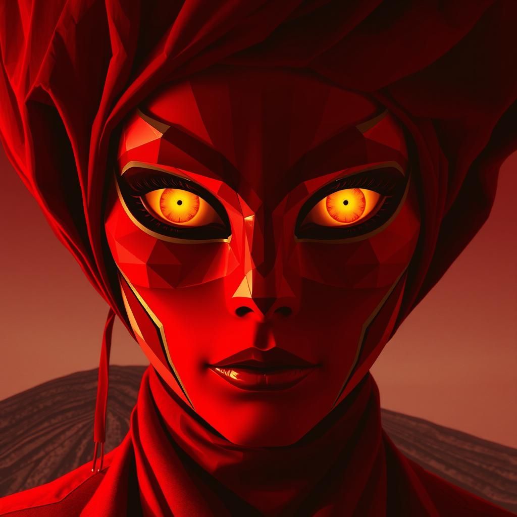 Masked Face with Red Eyes in Rotoscoped Style