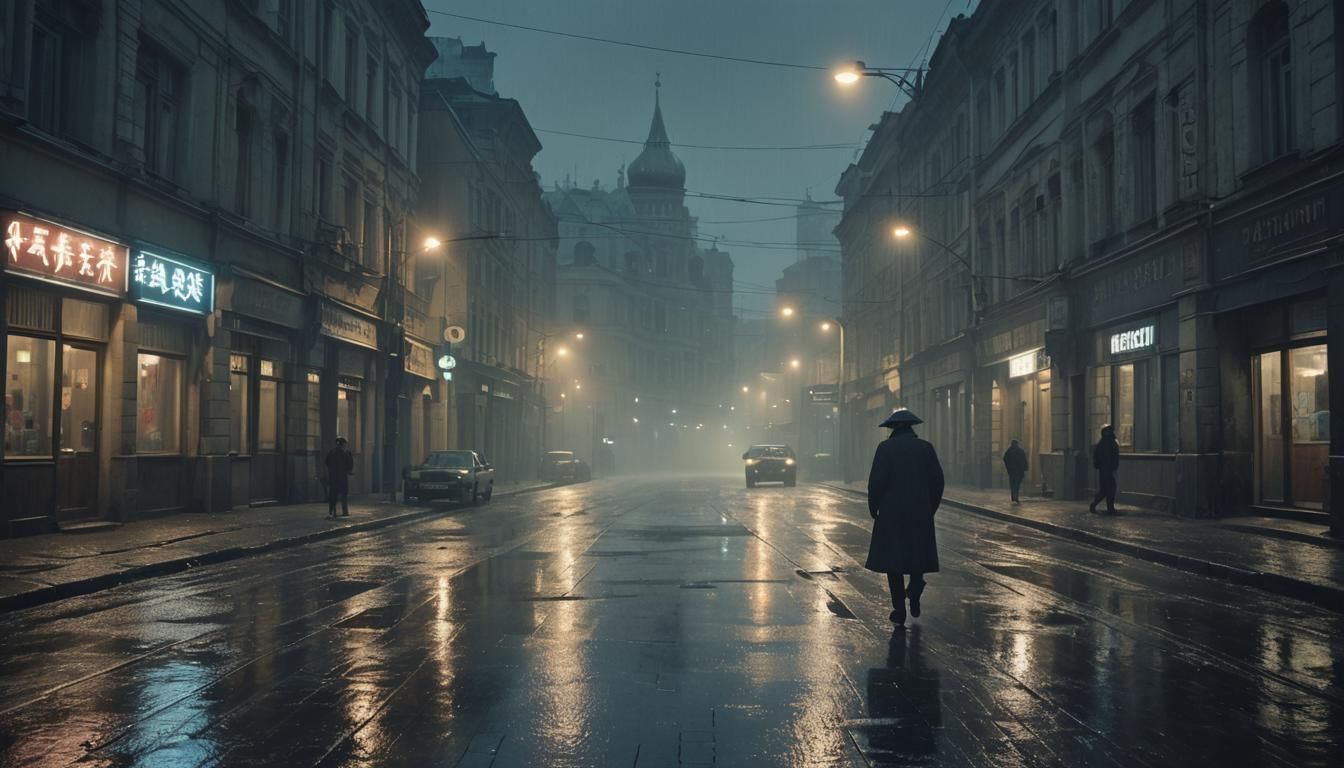 Mystical Moscow Nightscape in a Cyberpunk Style