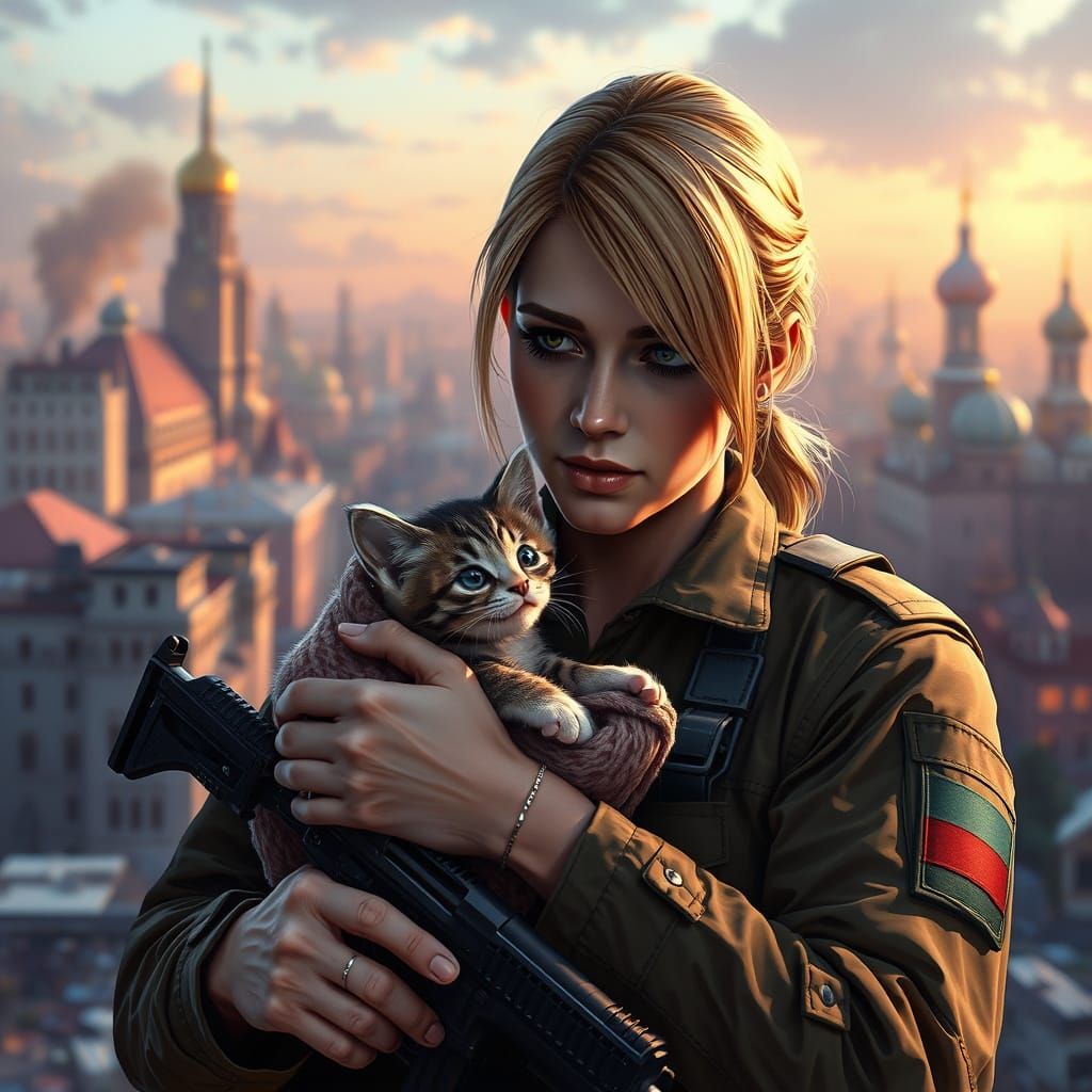 Russian Rescue Hero Aya Brea Comforts Rescued Kitten Amidst ...