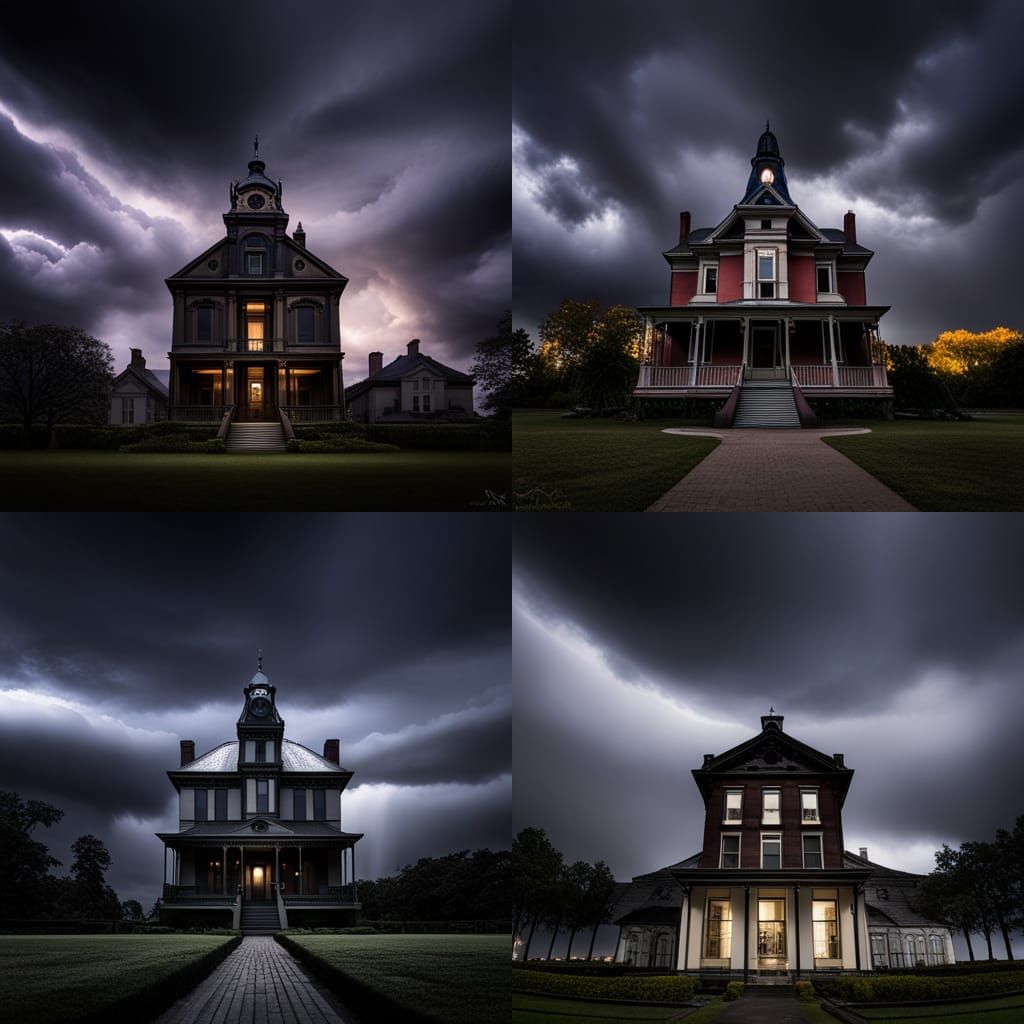 Sinister Victorian Home in Ominous Twilight Storm