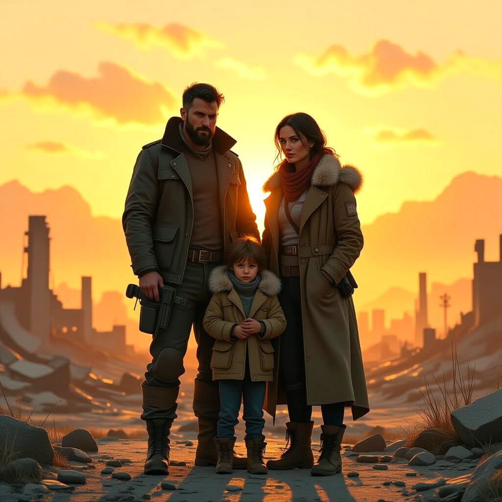 Resilient Family Stands United in Hopeful Landscape