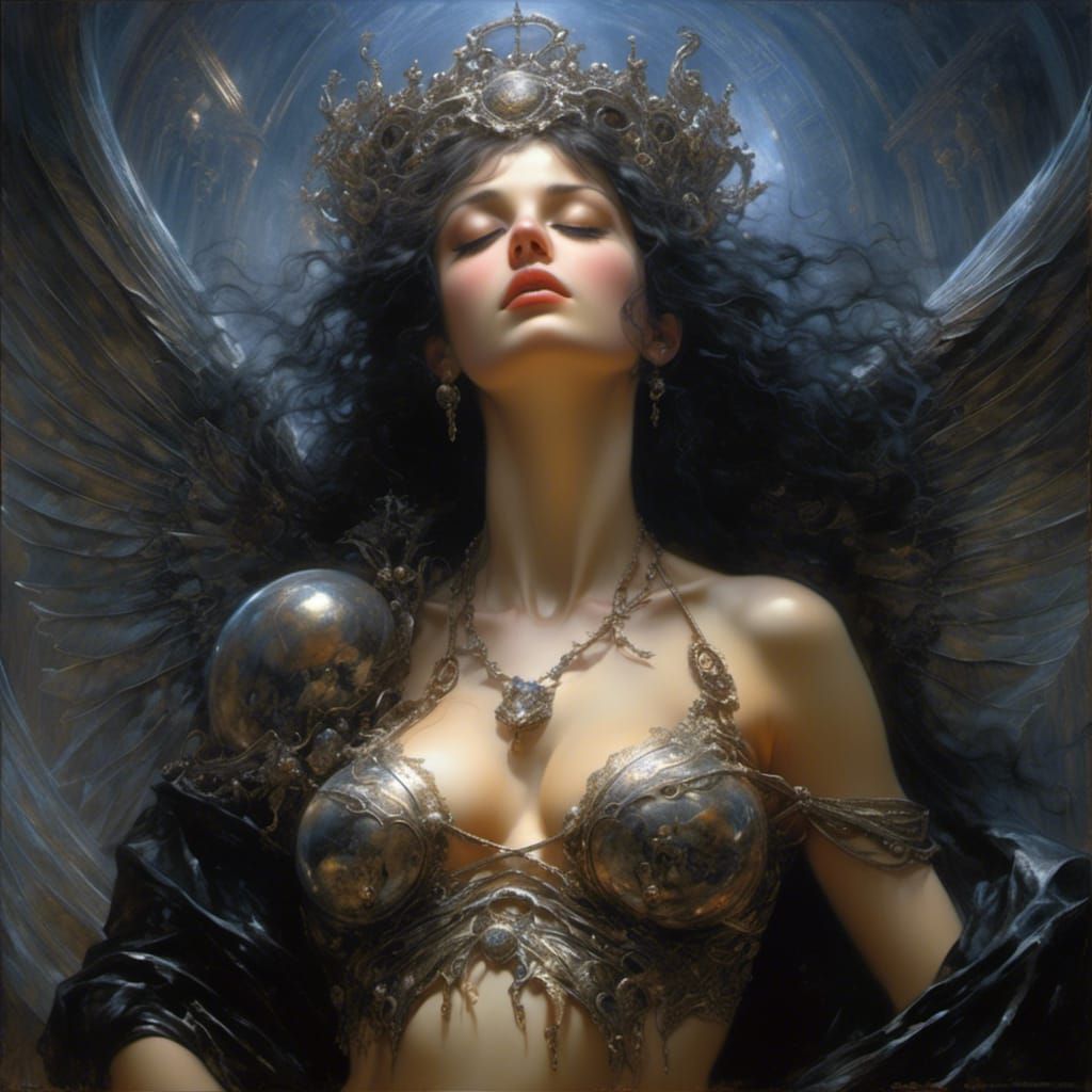 Hyperreal Nude Woman in Gothic Oil Painting Style