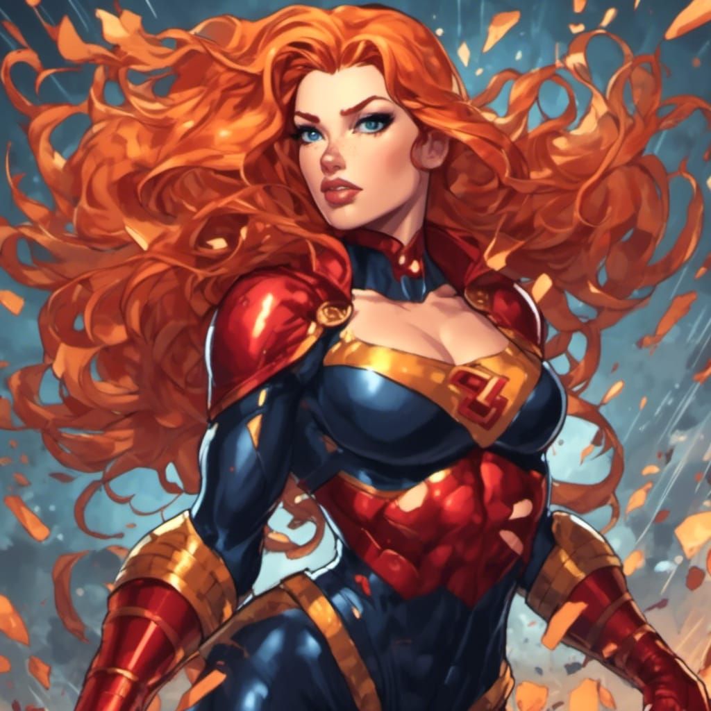 Comic Style Ginger Bombshell Super Heroine