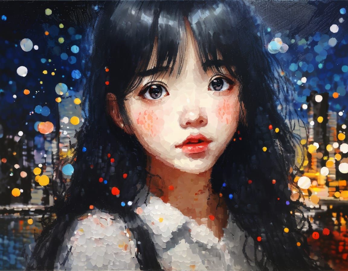 Impressionist Portrait with Anime-Inspired Eyes