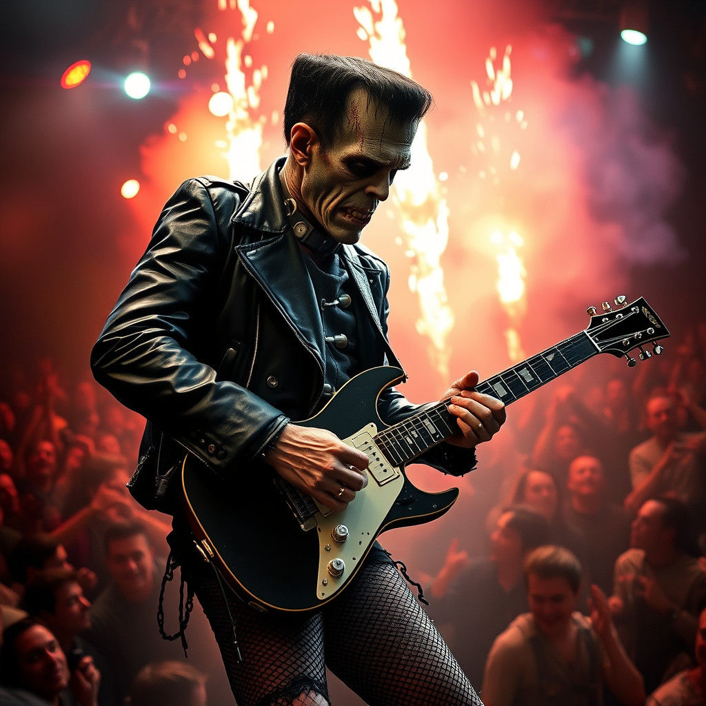 Frankenstein's Monster Rocks the Stage in Gothic Style