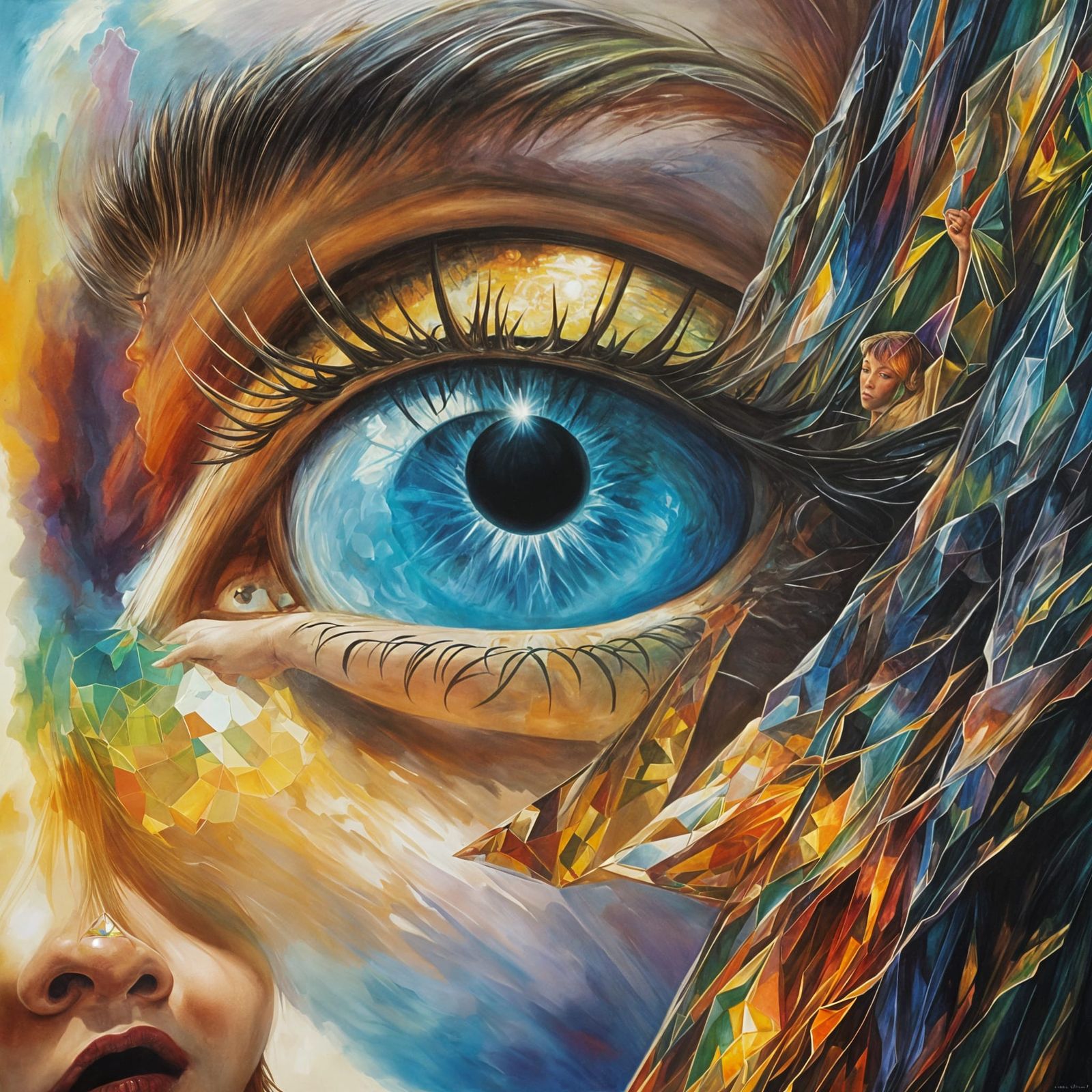 Elven Princess with Prism: Surreal Oil Painting