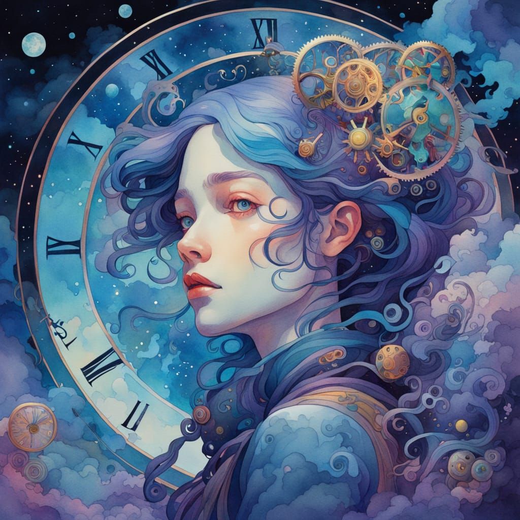 Celestial Clockmaker Assembling a Cosmic Timepiece in Waterc...