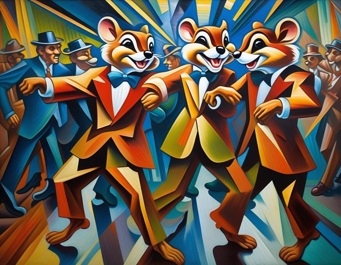 Chip 'n Dale Dancing in Futurist Painting