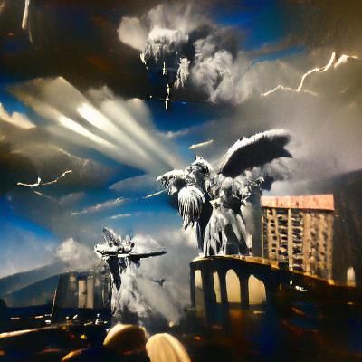 Archangels Battle in Apocalyptic Sky City