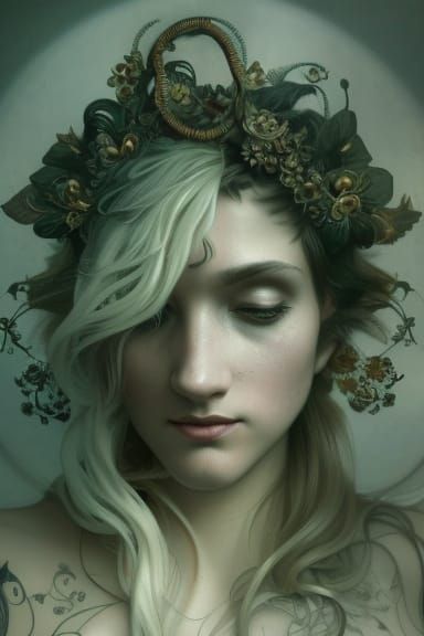 Neo-Victorian Tattoo Portrait in Blackwork Style