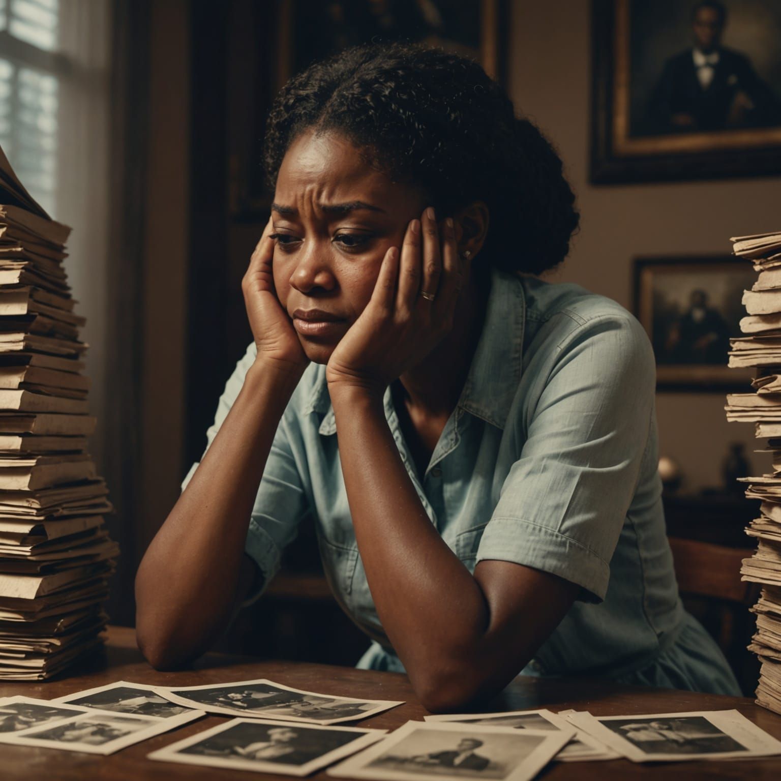 Haunted Woman Cries Looking Through Old Photos