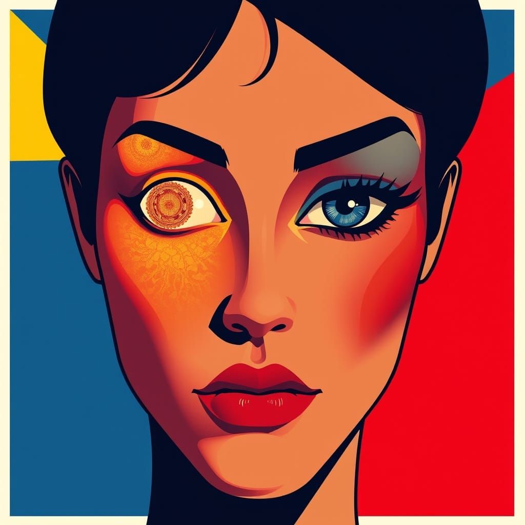 Triadic Pop Art Portrait with Divergent Eyes
