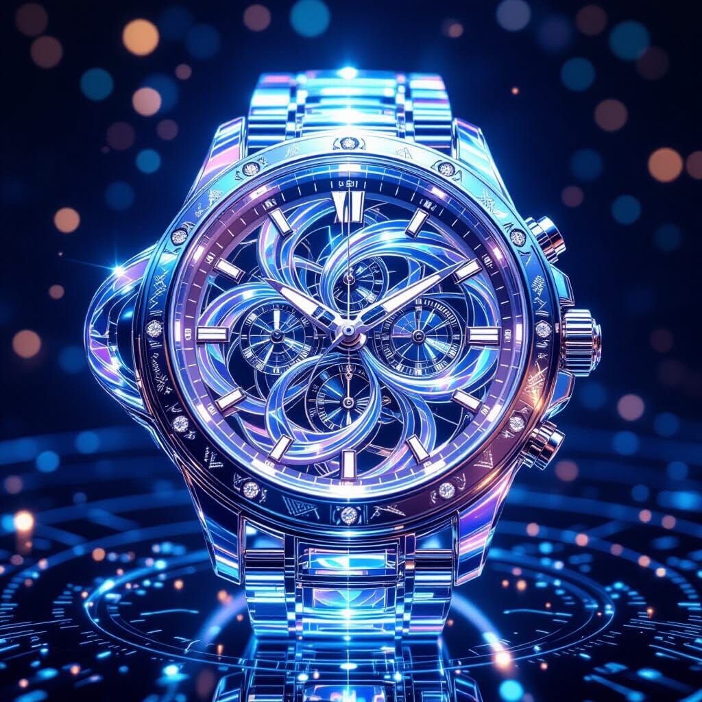 Ethereal Timepiece with Cosmic Energy, Futuristic Design
